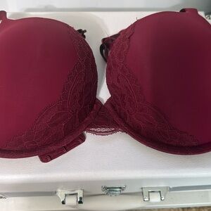 Auden | Plunge Coverage Push Up Bra Berry Wine Red 40C Underwire Lace Racerback